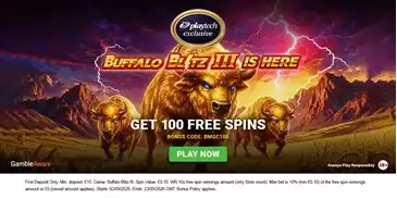 Get 100 Free Spins on New Exclusive Buffalo Blitz III