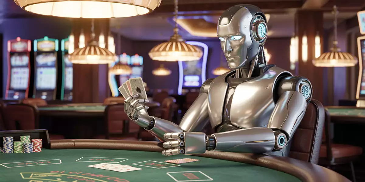 A robot sitting at a gaming table