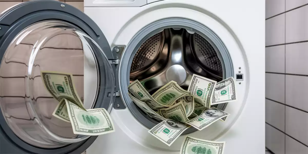 Stock photo of cash notes in a washing machine