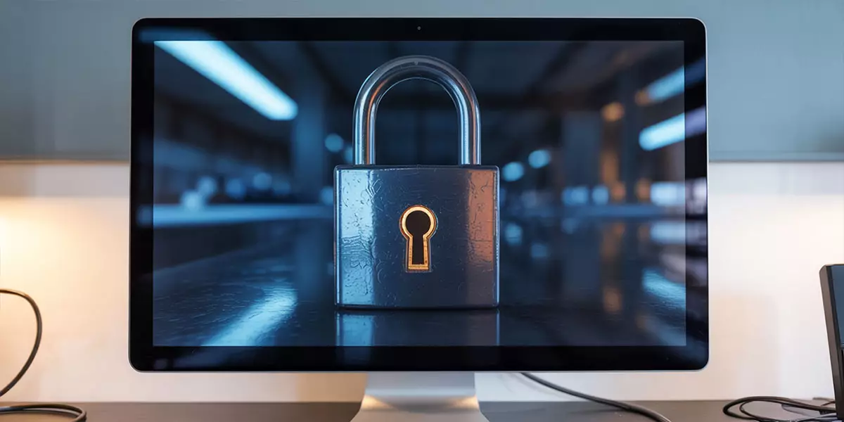 Close-up-of-a-computer-screen-with-a-padlock-or-key-on-it
