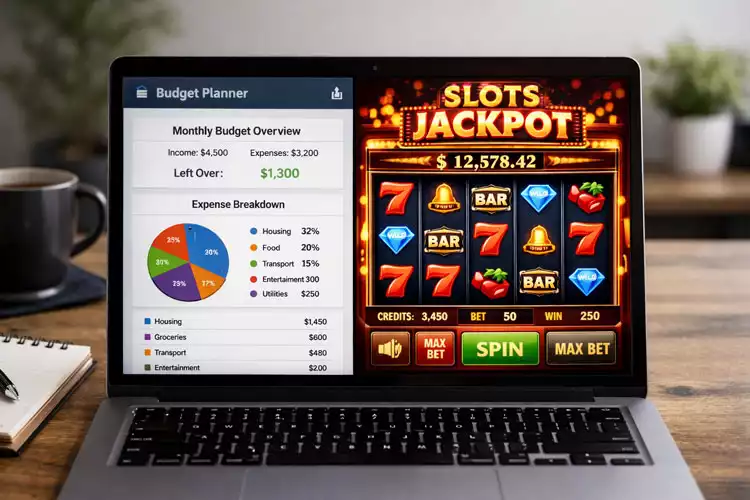 Image-showing-a-budget-planner-app-next-to-a-slot-game-screen-on-a-laptop
