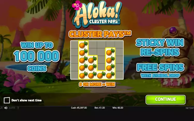 Aloha! Cluster Pays - Cluster pay features