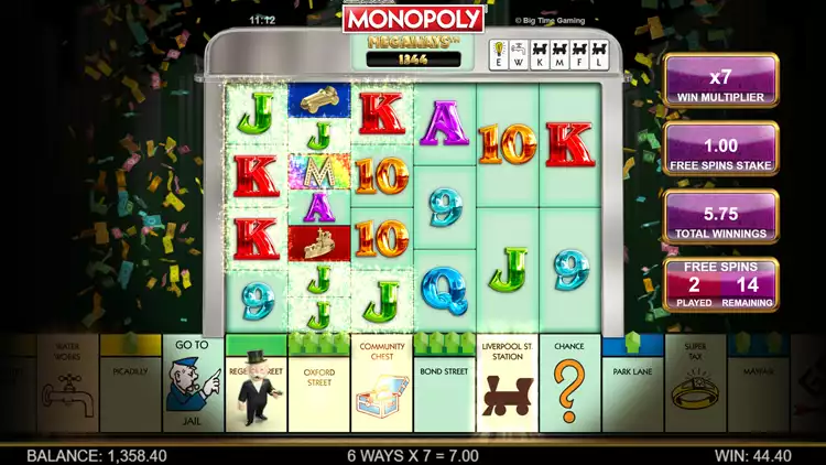 Screenshot of a slot game in action with emphasis on the stake.