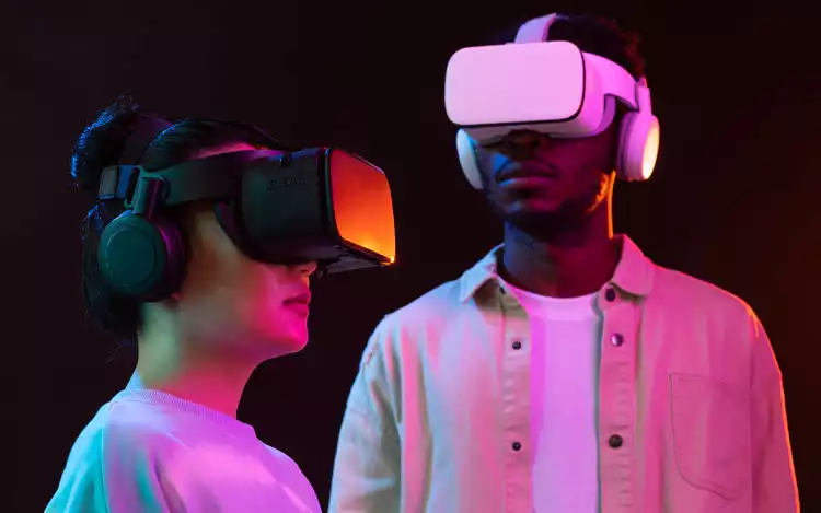man and woman wearing with ar and vr technology