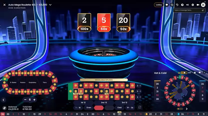 auto mega roulette game screen