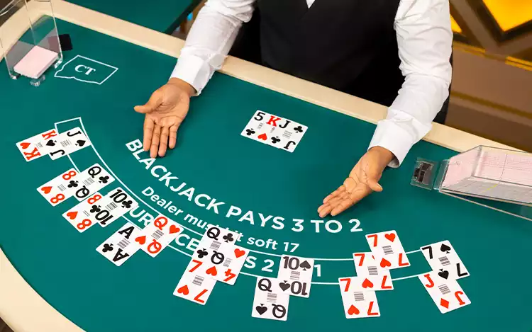 blackjack table with dealer