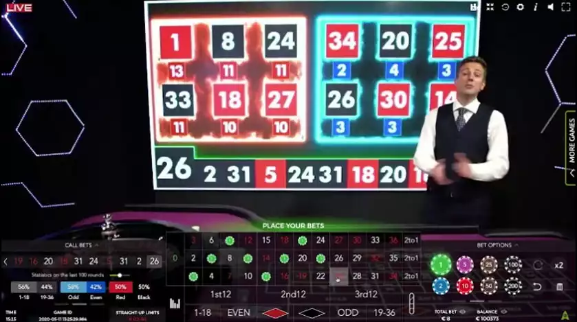 blaze roulette game screen with male dealer