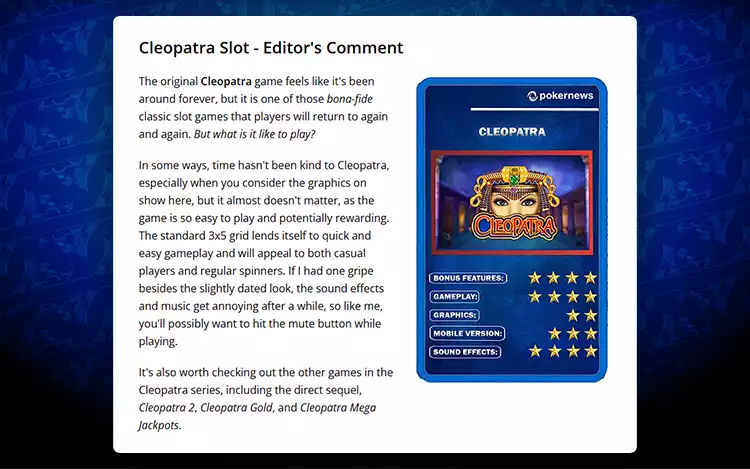 cleopatra review from pokernews
