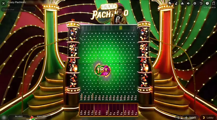 crazy pachinko game screen with pachinko wall