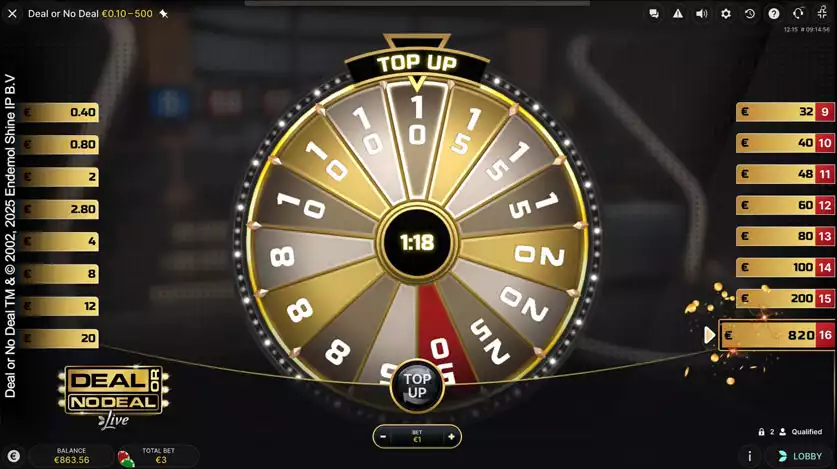 deal or no deal live gameplay wheel