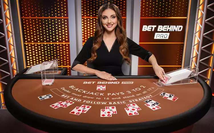a female dealer in a live blackjack game