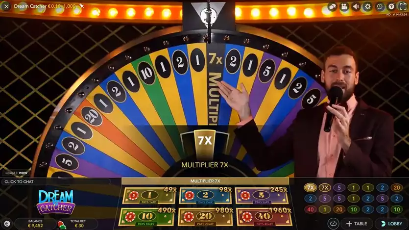 dream catcher game screen with male host and multiplier