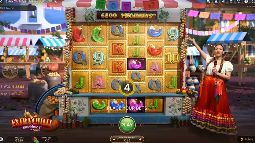 extra chilli epic spins live game screen with female host