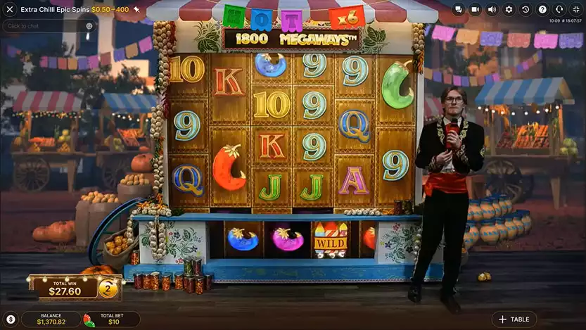 extra chilli epic spins live reel screen with male host