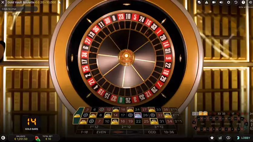 gold bar roulette live game screen