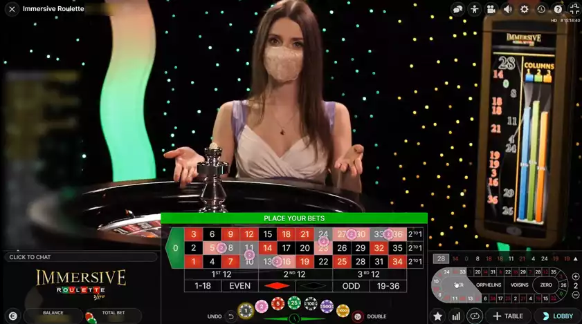  immersive roulette game screen with female host