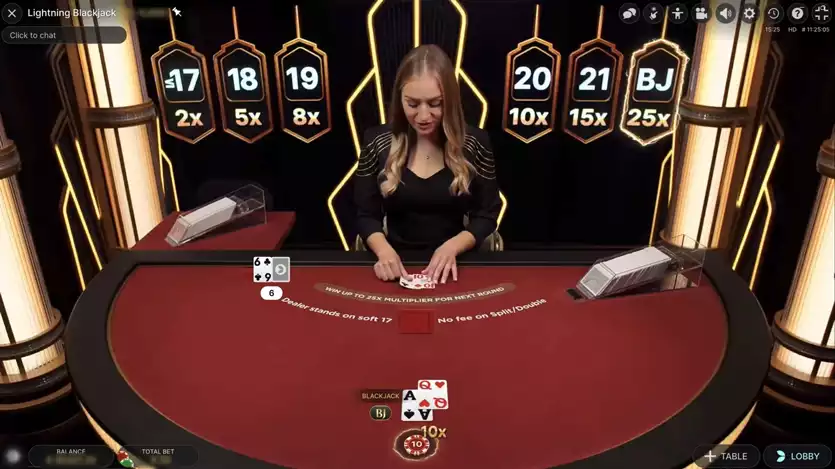 a female dealer in lightning blackjack game