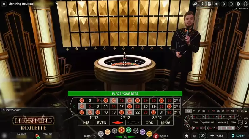 lightning roulette game screen with dealer