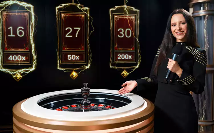  lightning roulette game screen with female presenter
