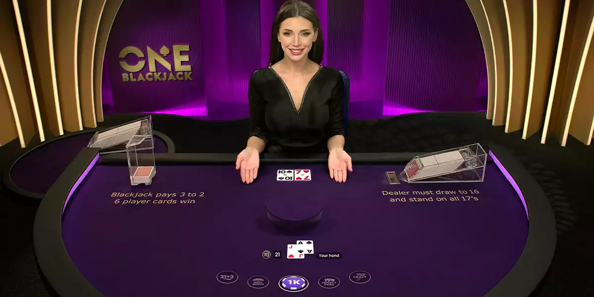 one blackjack game screen and dealer