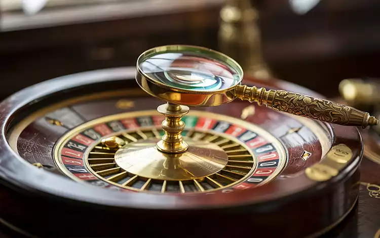 magnifying glass being held over a roulette wheel