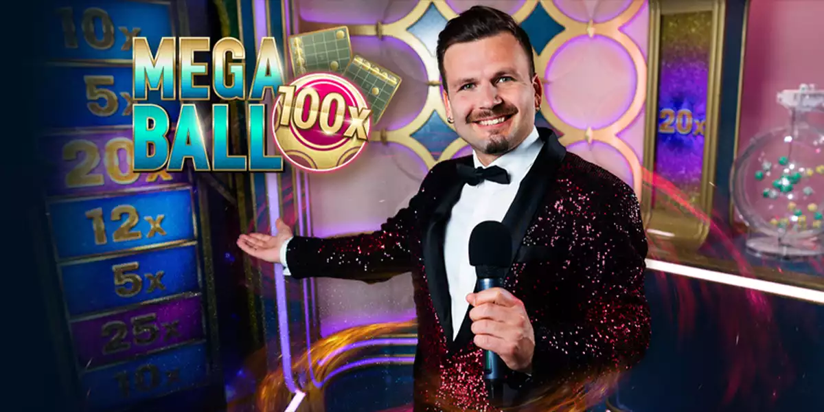 mega ball banner with male host