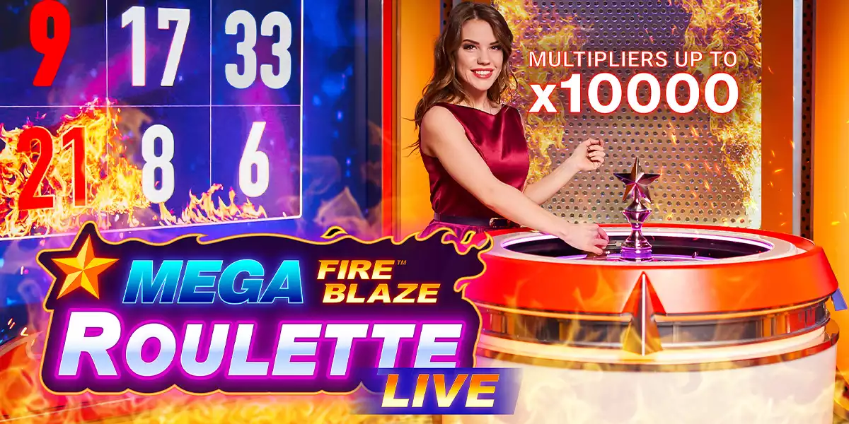 mega fire blaze roulette live banner with female host