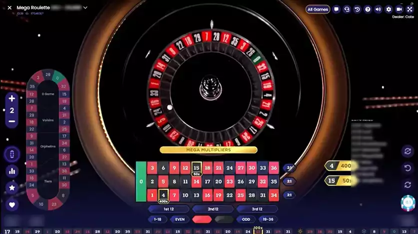 spinning wheel in mega roulette live