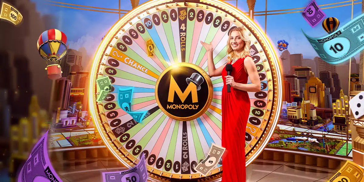 monopoly live banner with female host
