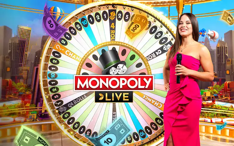 monopoly live banner with female host