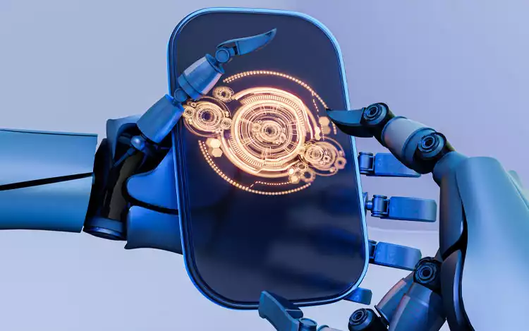 robot hand holding a mobile