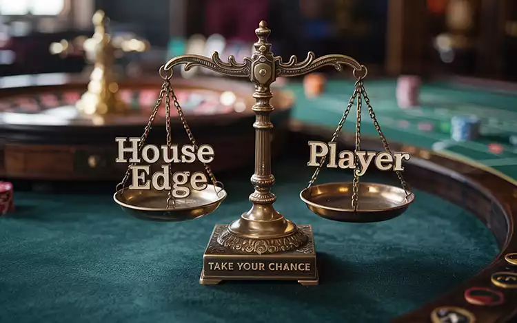 set of scales with house edge and player written on either side