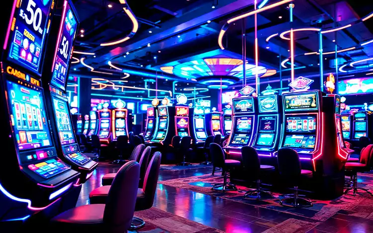 slots machines with neon lights