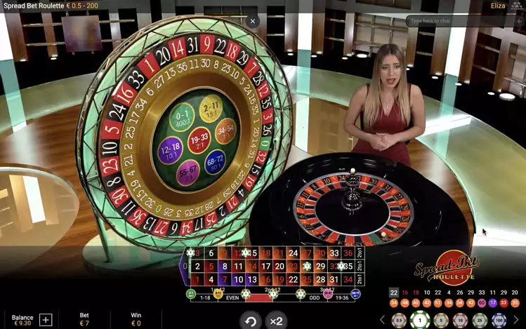 spread bet roulette game screen with female host
