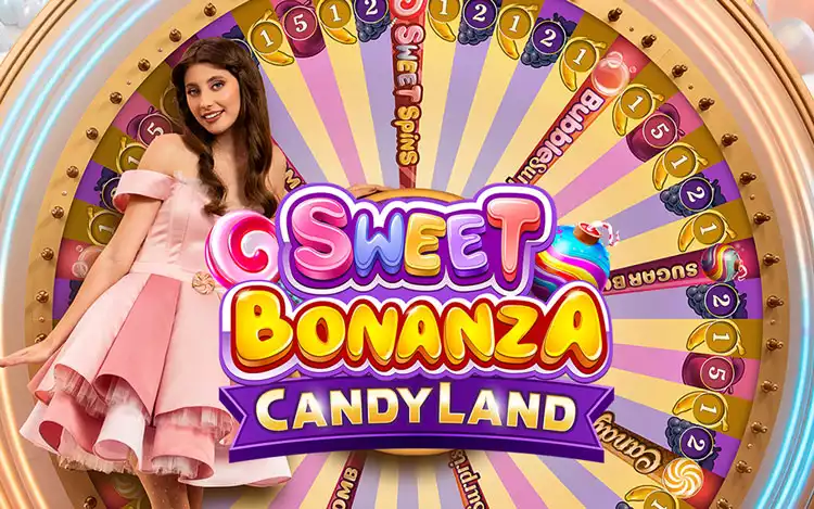 sweet bonanza candyland banner with female host
