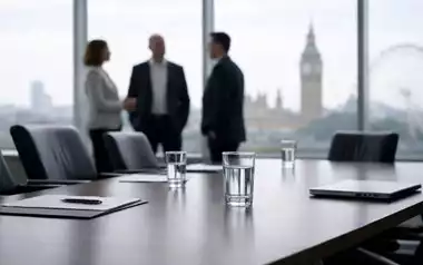 Abstract boardroom setting representing executive transition