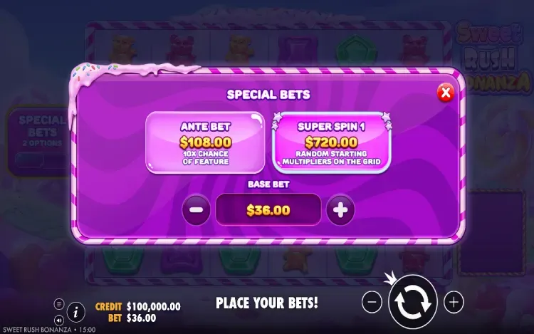 Sweet Rush Bonanza - Ante Bets & Feature Buys