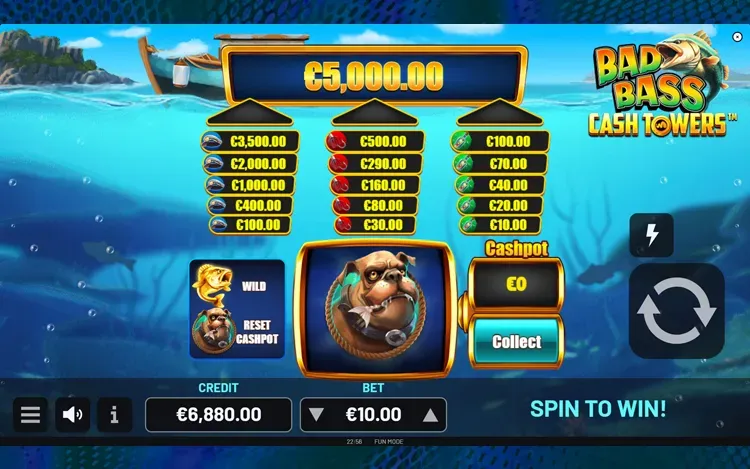 Bad Bass Cash Towers Bonus Features - Dog Symbol (Reset Risk)