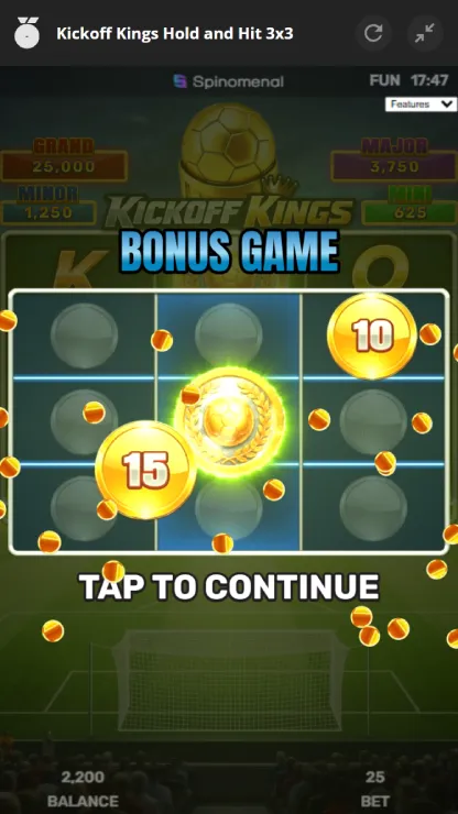 Kickoff Kings – Hold & Hit 3x3 -  Mobile Bonus