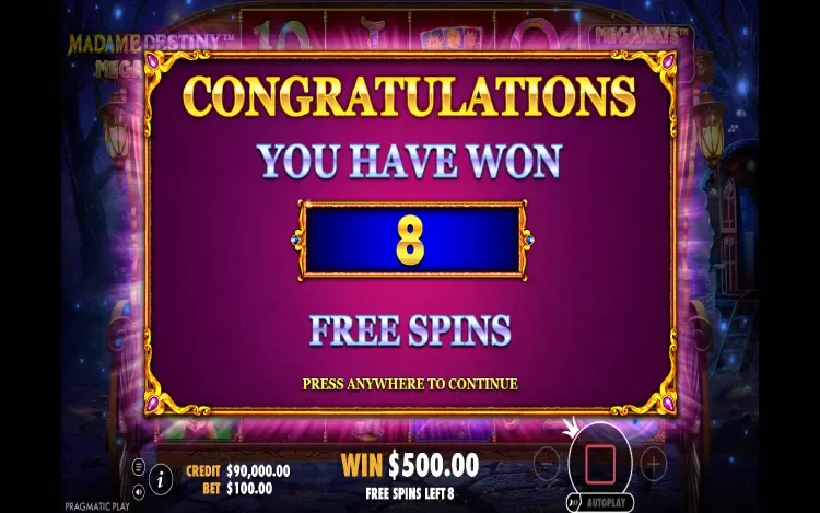 Madame Destiny Megaways - Mobile Bonus