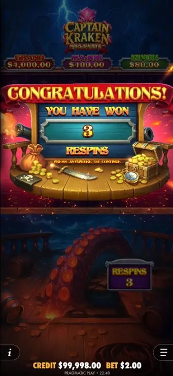 Captain Kraken Megaways - Mobile Bonus