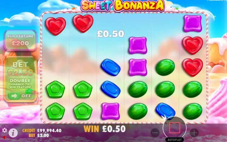 Screenshot of Sweet Bonanza slot spinning after you click spin button 
