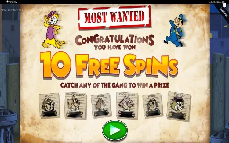 Top Cat Most Wanted Jackpot King - Dibble Trouble Free Spins Feature