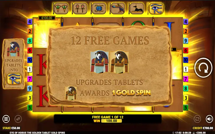 Eye of Horus Golden Tablet Gold Spins - Free Spins