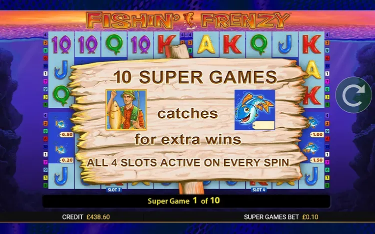 Fishin Frenzy Power 4 Slots Bonus Features -  Super Free Spins