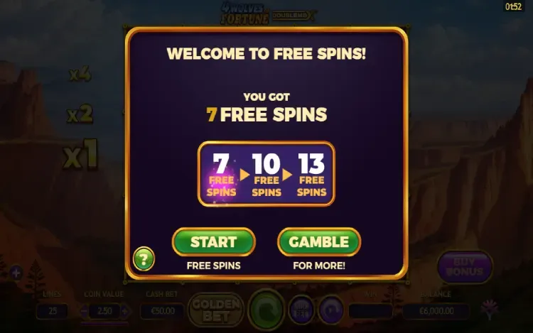4 Wolves of Fortune - Free Spins Gamble