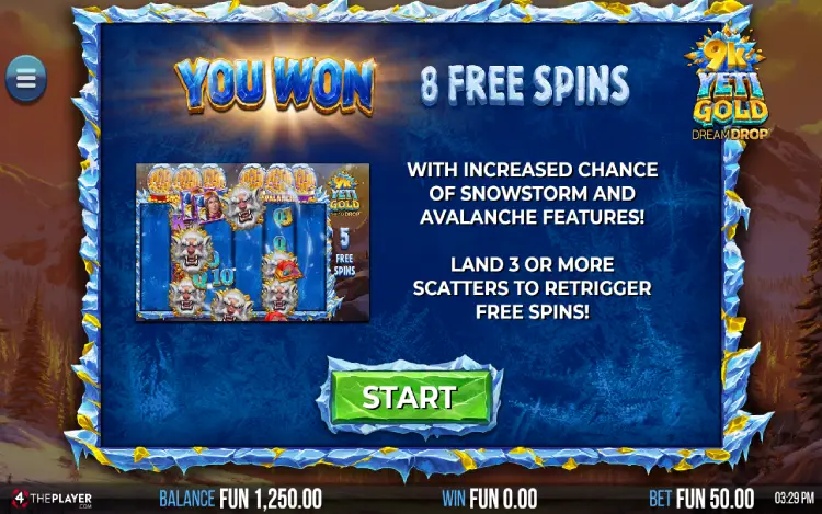 9K Yeti Gold - Free Spins Feature