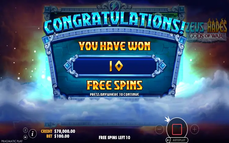 Zeus vs Hades Gods of War - Free Spins Feature