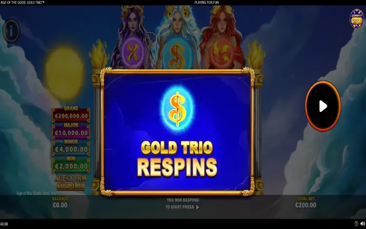 Age of the Gods: Gold Trio - Gold Trio Respins Feature