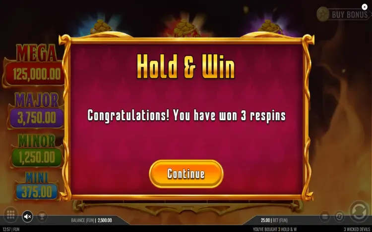 3 Wicked Devils - Hold & Win Feature